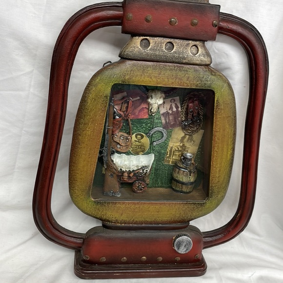 Western lantern wall shadow box hanging ceramic western items 19x14 - Picture 1 of 8